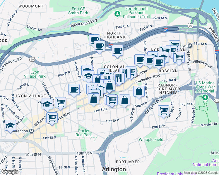 map of restaurants, bars, coffee shops, grocery stores, and more near 101 Independence Avenue Southeast in Washington