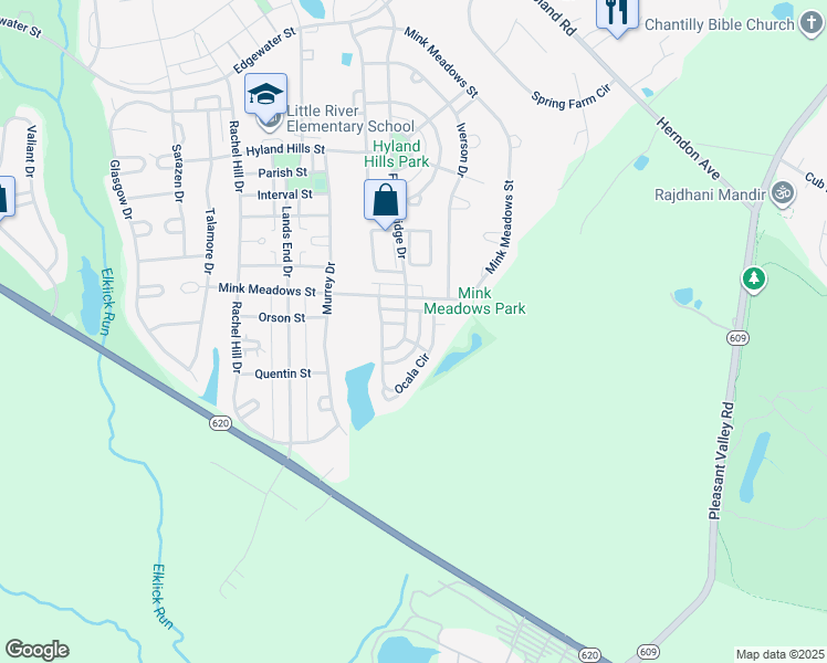map of restaurants, bars, coffee shops, grocery stores, and more near 26092 Flintonbridge Drive in Chantilly