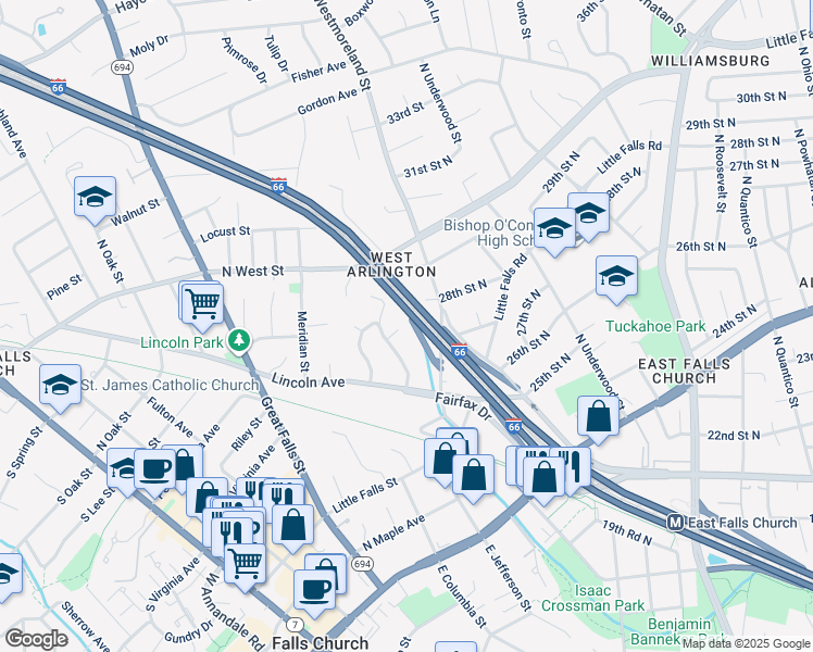 map of restaurants, bars, coffee shops, grocery stores, and more near 6930 27th Road North in Arlington