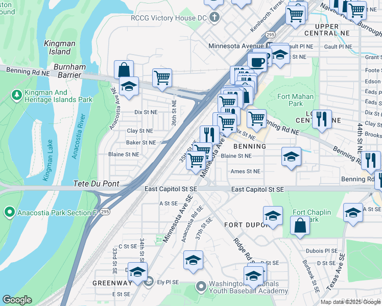 map of restaurants, bars, coffee shops, grocery stores, and more near 101 Independence Avenue Southeast in Washington