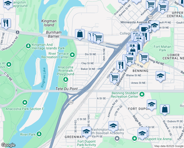 map of restaurants, bars, coffee shops, grocery stores, and more near 101 Independence Avenue Southeast in Washington