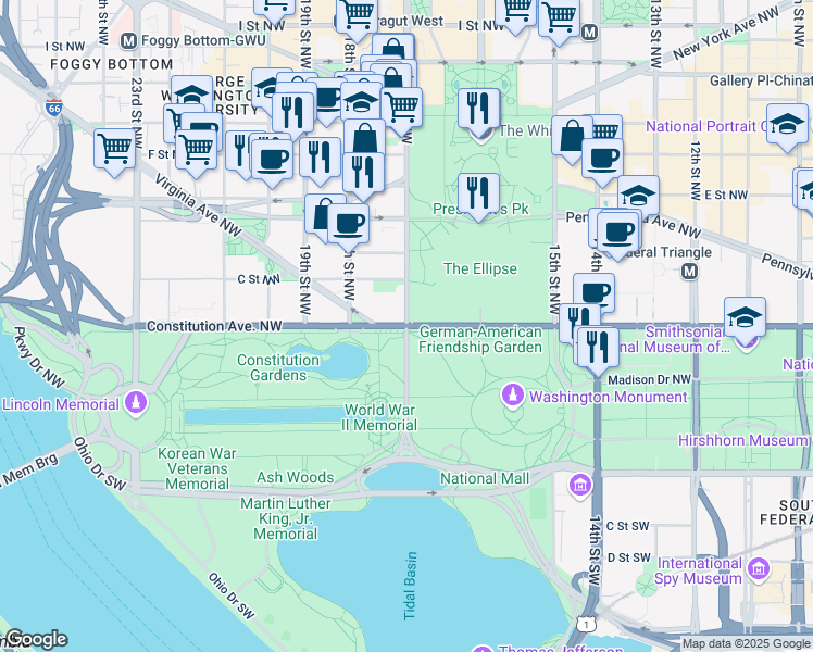 map of restaurants, bars, coffee shops, grocery stores, and more near 101 Independence Avenue Southeast in Washington