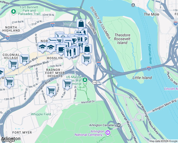 map of restaurants, bars, coffee shops, grocery stores, and more near 101 Independence Avenue Southeast in Washington