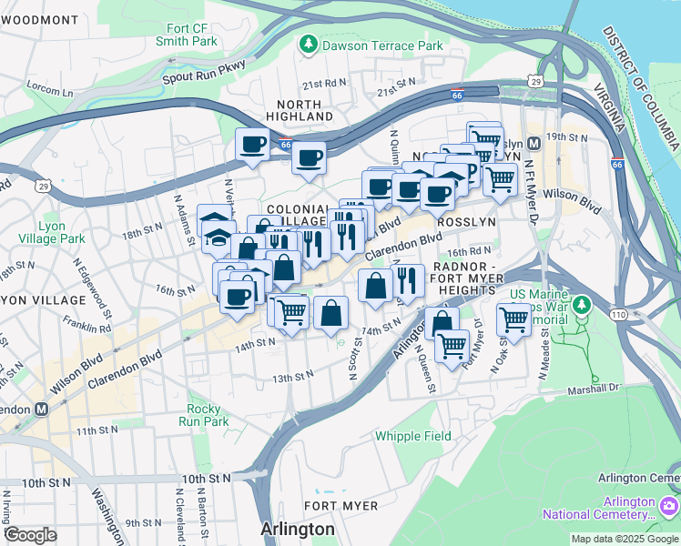 map of restaurants, bars, coffee shops, grocery stores, and more near 101 Independence Avenue Southeast in Washington