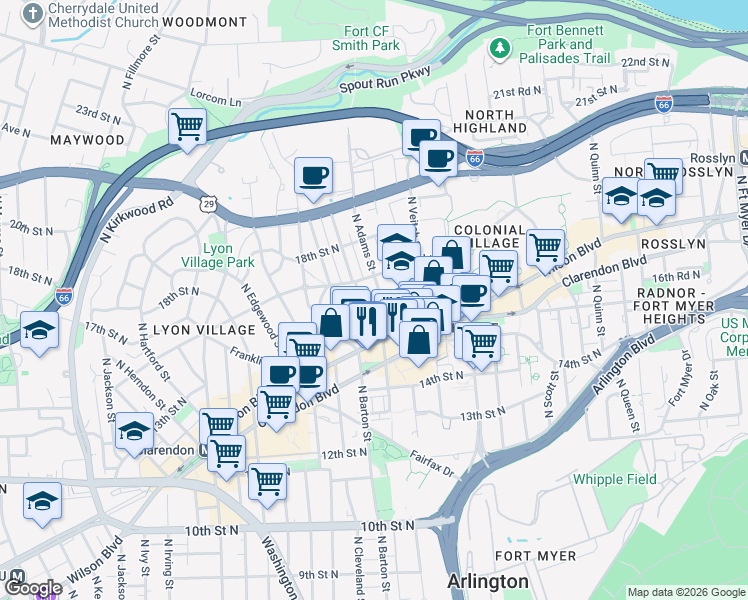 map of restaurants, bars, coffee shops, grocery stores, and more near 101 Independence Avenue Southeast in Washington