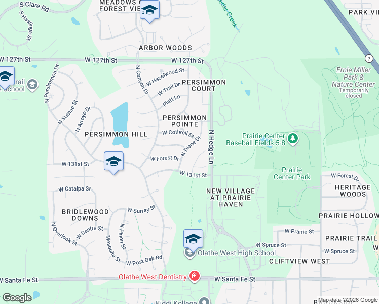 map of restaurants, bars, coffee shops, grocery stores, and more near 2290 West Forest Drive in Olathe