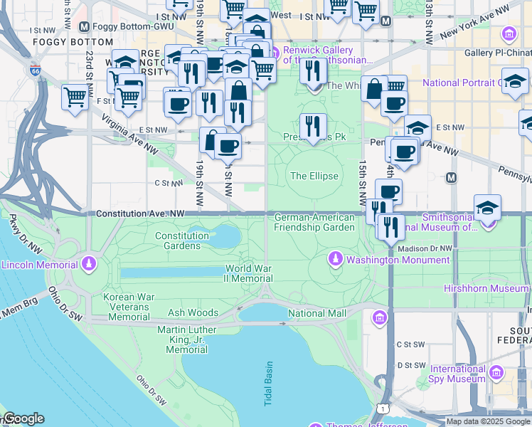 map of restaurants, bars, coffee shops, grocery stores, and more near in Washington