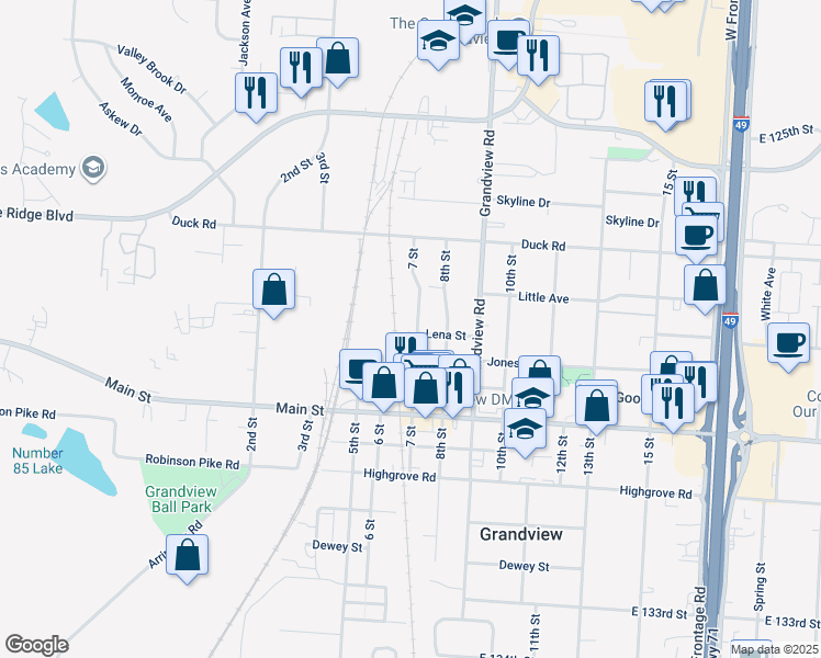 map of restaurants, bars, coffee shops, grocery stores, and more near 12816 7 Street in Grandview