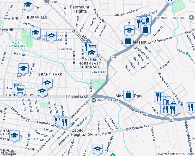 map of restaurants, bars, coffee shops, grocery stores, and more near 6138 Banks Place Northeast in Washington