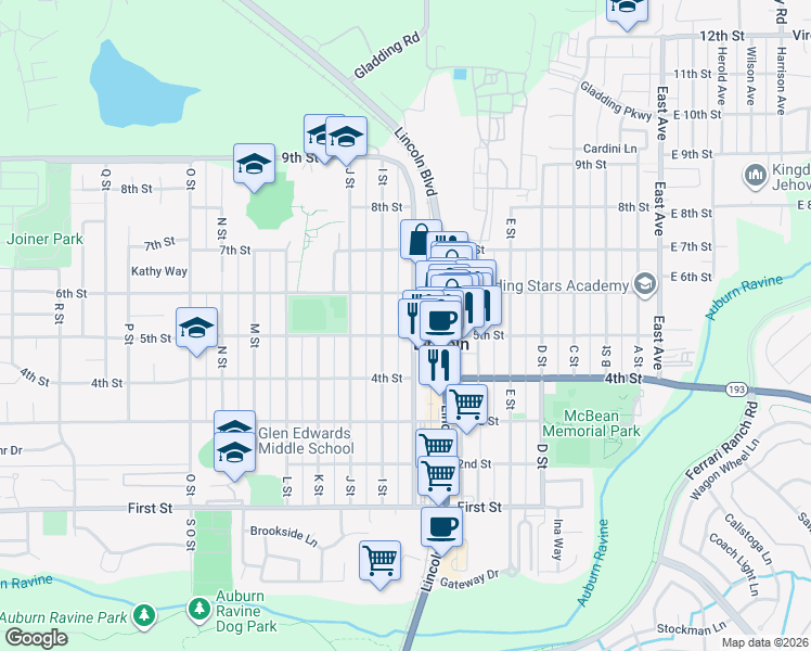 map of restaurants, bars, coffee shops, grocery stores, and more near 506 H Street in Lincoln