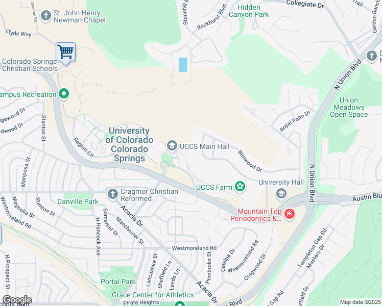 map of restaurants, bars, coffee shops, grocery stores, and more near 29 Cragmor Village Road in Colorado Springs