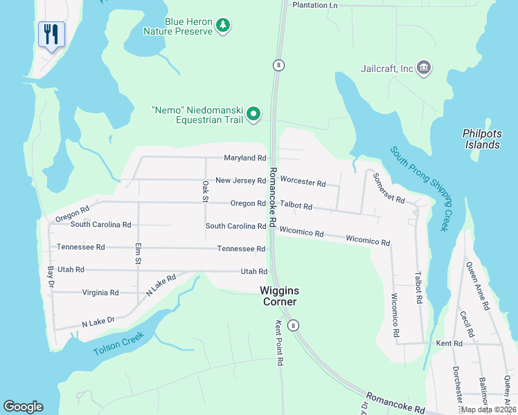 map of restaurants, bars, coffee shops, grocery stores, and more near 105 Oregon Road in Stevensville