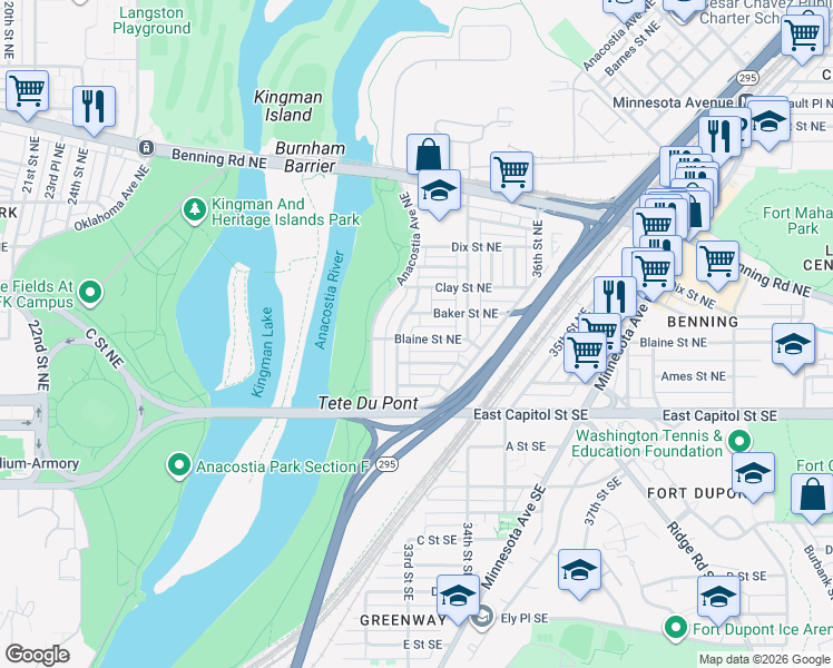 map of restaurants, bars, coffee shops, grocery stores, and more near 101 Independence Avenue Southeast in Washington