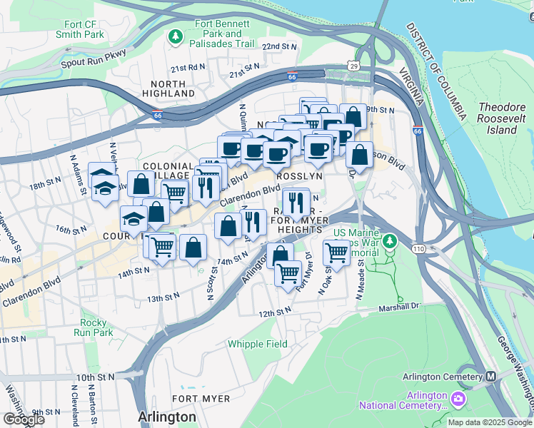 map of restaurants, bars, coffee shops, grocery stores, and more near 101 Independence Avenue Southeast in Washington