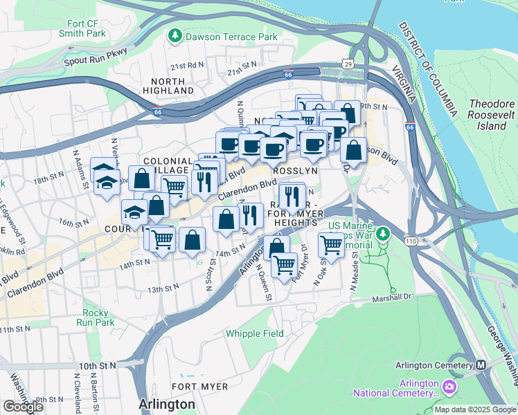 map of restaurants, bars, coffee shops, grocery stores, and more near 101 Independence Avenue Southeast in Washington