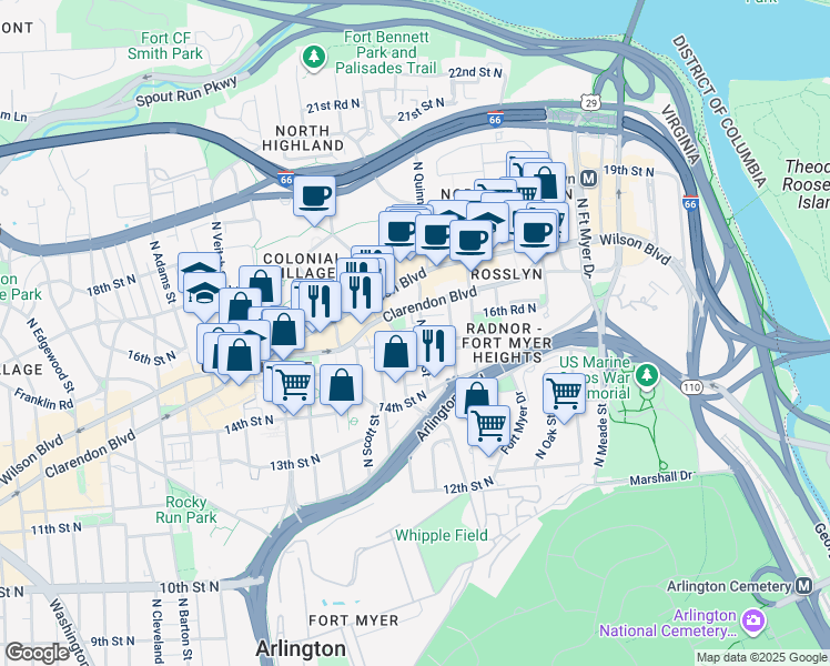map of restaurants, bars, coffee shops, grocery stores, and more near 101 Independence Avenue Southeast in Washington