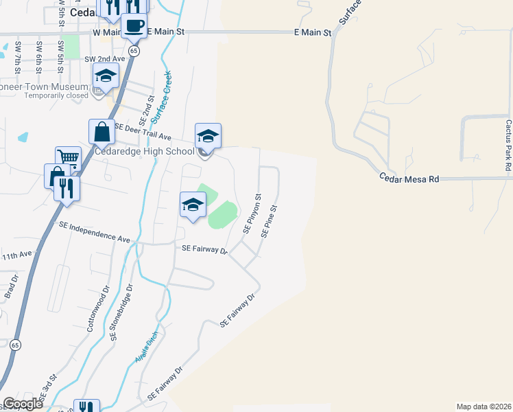 map of restaurants, bars, coffee shops, grocery stores, and more near Southeast Pinyon Street in Cedaredge