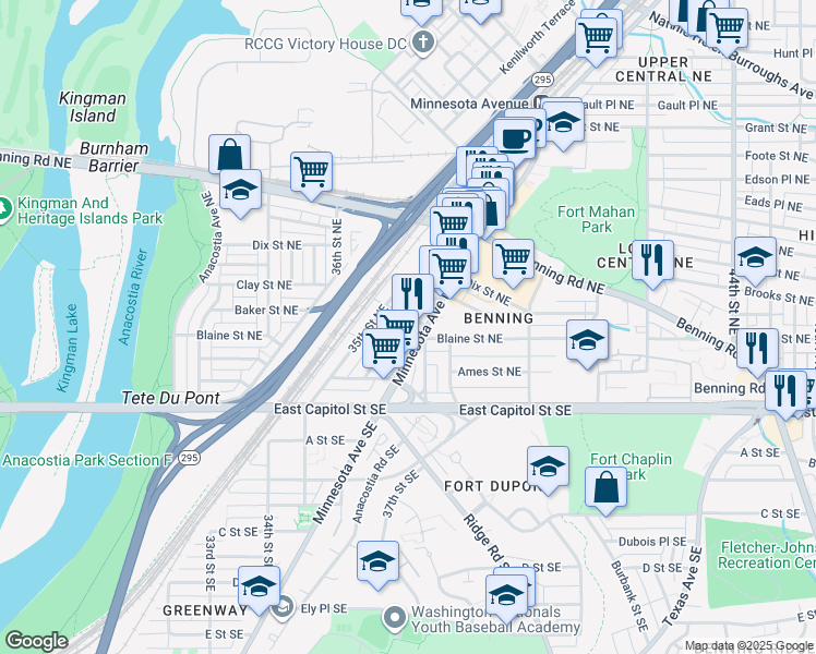 map of restaurants, bars, coffee shops, grocery stores, and more near 101 Independence Avenue Southeast in Washington