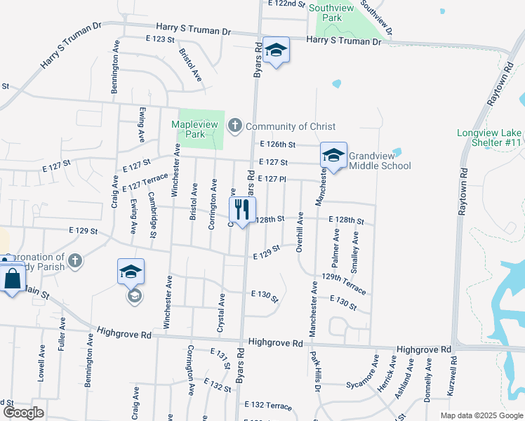 map of restaurants, bars, coffee shops, grocery stores, and more near 12734 Oakland Avenue in Grandview