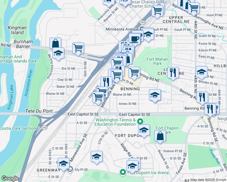 map of restaurants, bars, coffee shops, grocery stores, and more near 101 Independence Avenue Southeast in Washington