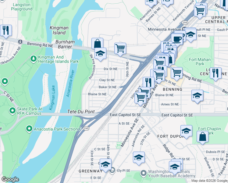 map of restaurants, bars, coffee shops, grocery stores, and more near 101 Independence Avenue Southeast in Washington