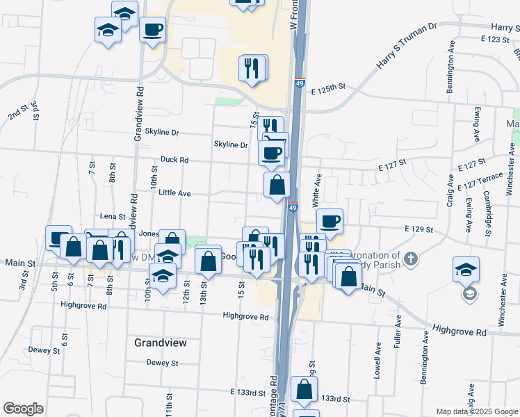 map of restaurants, bars, coffee shops, grocery stores, and more near 1504 Thomas Avenue in Grandview
