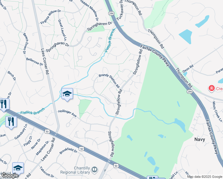 map of restaurants, bars, coffee shops, grocery stores, and more near 3721 Sudley Ford Court in Fairfax