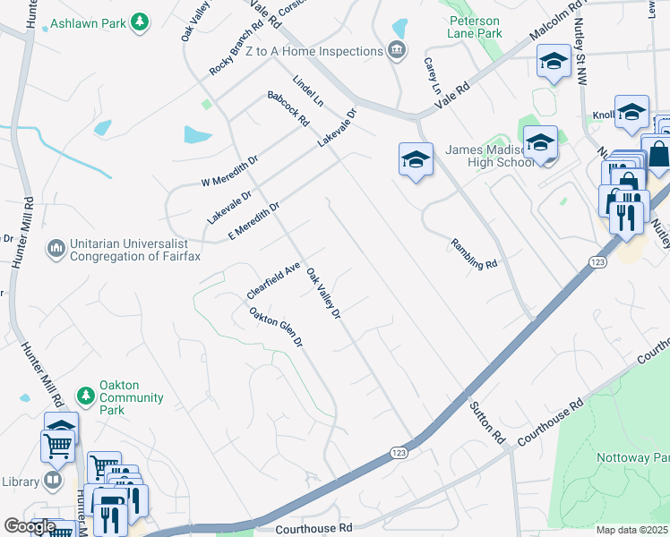 map of restaurants, bars, coffee shops, grocery stores, and more near 9906 Dale Ridge Court in Vienna