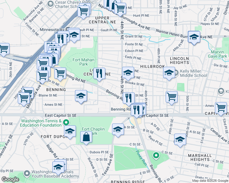 map of restaurants, bars, coffee shops, grocery stores, and more near 101 Independence Avenue Southeast in Washington