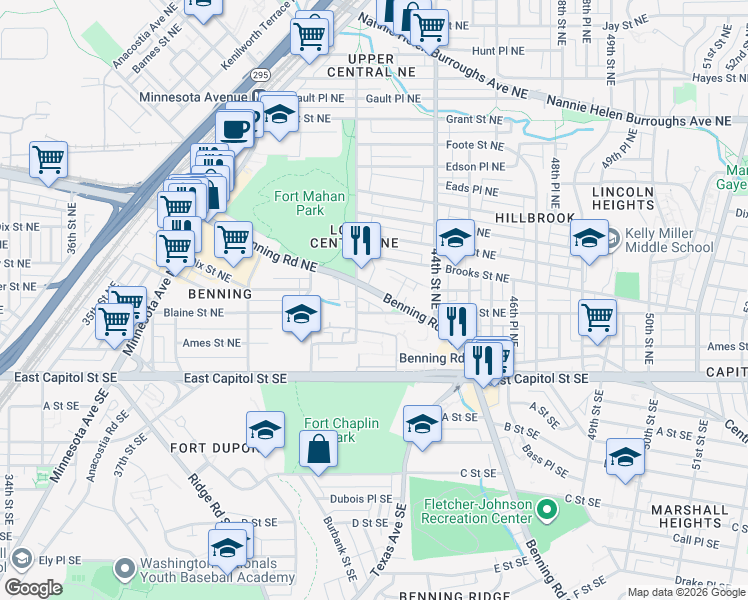 map of restaurants, bars, coffee shops, grocery stores, and more near 101 Independence Avenue Southeast in Washington