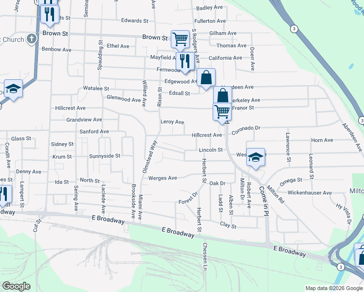 map of restaurants, bars, coffee shops, grocery stores, and more near 3218 Duco Street in Alton
