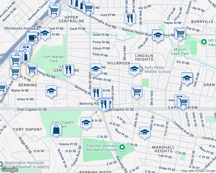 map of restaurants, bars, coffee shops, grocery stores, and more near 211 46th Street Northeast in Washington