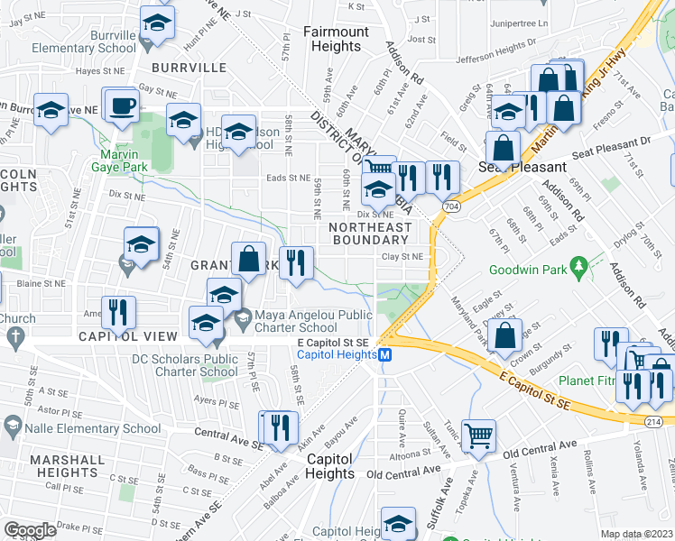 map of restaurants, bars, coffee shops, grocery stores, and more near 244 60th Street Northeast in Washington