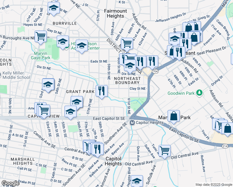 map of restaurants, bars, coffee shops, grocery stores, and more near 244 60th Street Northeast in Washington