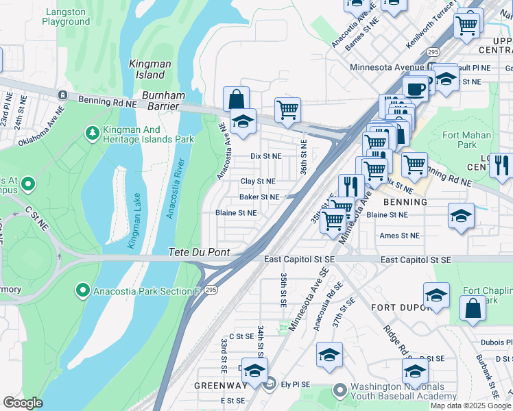 map of restaurants, bars, coffee shops, grocery stores, and more near 210 34th Street Northeast in Washington