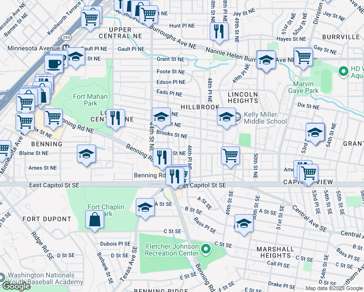 map of restaurants, bars, coffee shops, grocery stores, and more near 211 46th Street Northeast in Washington