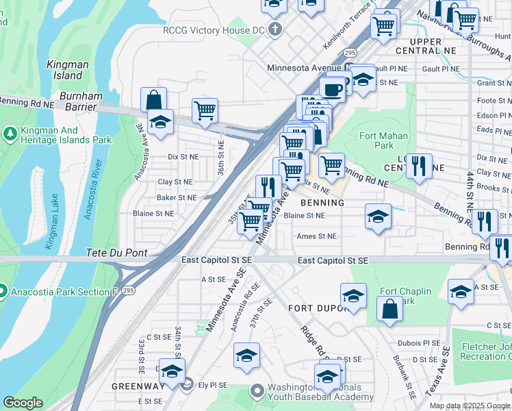 map of restaurants, bars, coffee shops, grocery stores, and more near 101 Independence Avenue Southeast in Washington