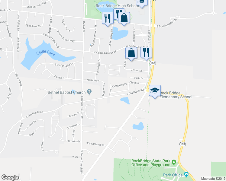 map of restaurants, bars, coffee shops, grocery stores, and more near 5235 Tony in Columbia