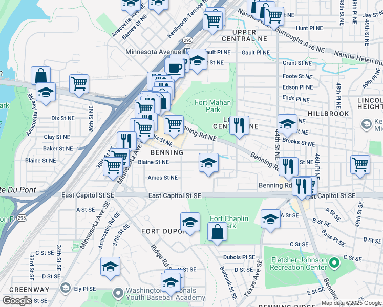 map of restaurants, bars, coffee shops, grocery stores, and more near 4017 Clay Place Northeast in Washington