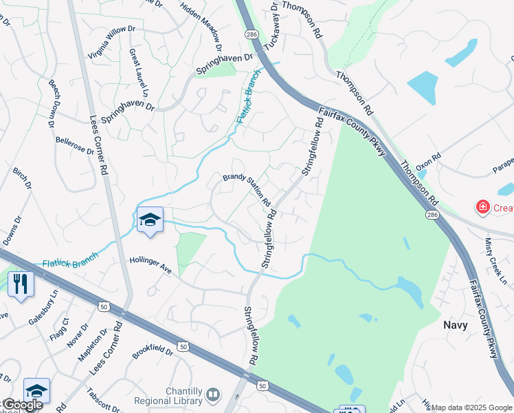 map of restaurants, bars, coffee shops, grocery stores, and more near 3715 Sudley Ford Court in Fairfax