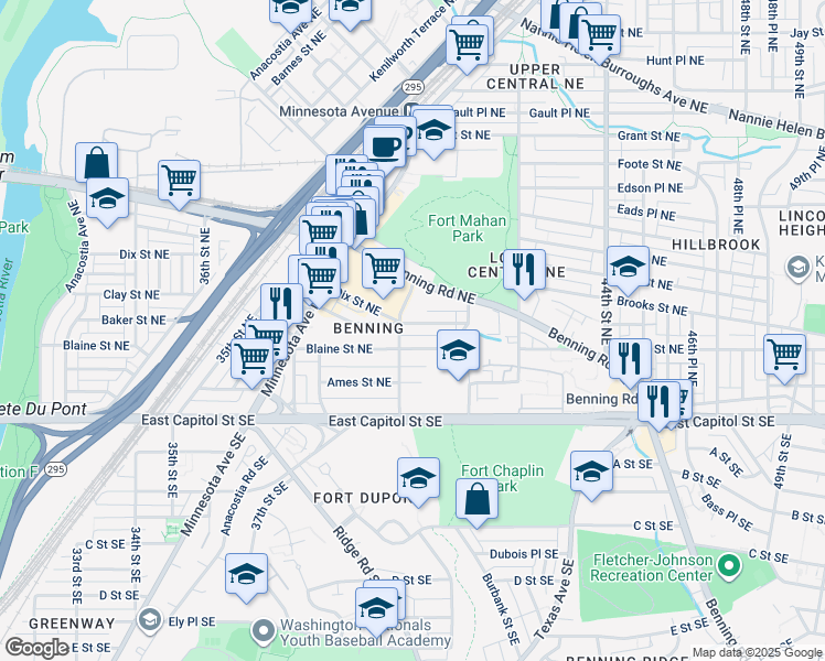 map of restaurants, bars, coffee shops, grocery stores, and more near 4009 Clay Place Northeast in Washington