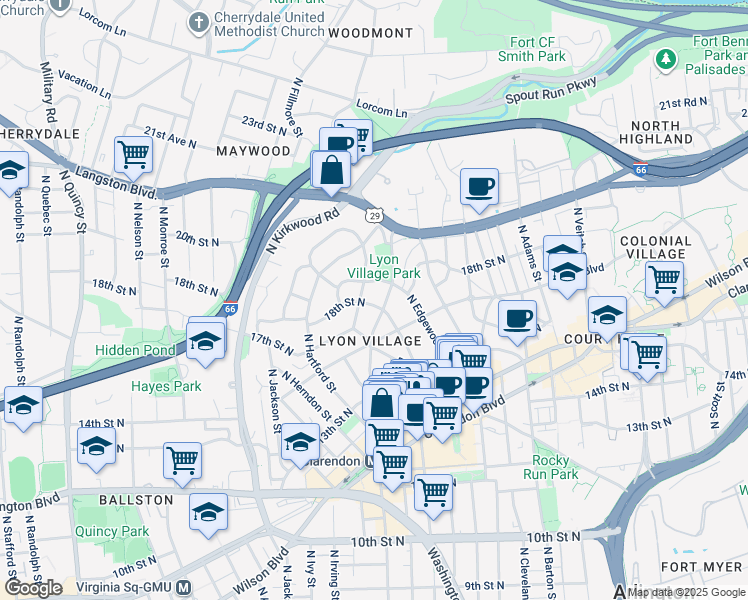 map of restaurants, bars, coffee shops, grocery stores, and more near 3107 18th Street North in Arlington