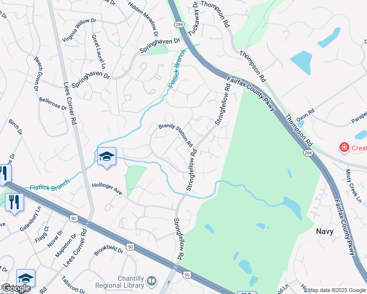 map of restaurants, bars, coffee shops, grocery stores, and more near 3715 Sudley Ford Court in Fairfax
