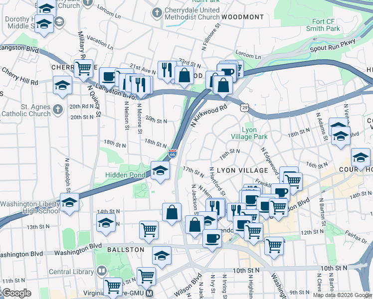 map of restaurants, bars, coffee shops, grocery stores, and more near 101 Independence Avenue Southeast in Washington
