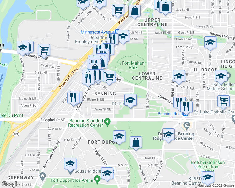 map of restaurants, bars, coffee shops, grocery stores, and more near 4009 Clay Place Northeast in Washington
