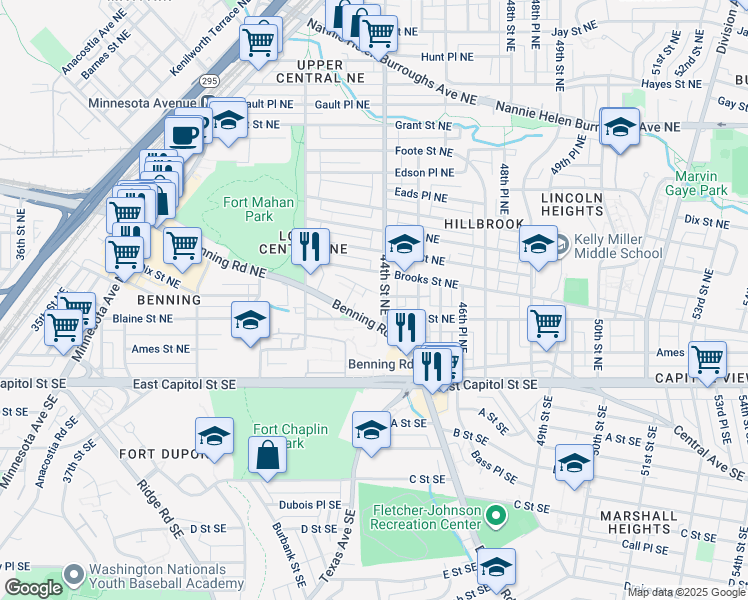 map of restaurants, bars, coffee shops, grocery stores, and more near 116 44th Street Northeast in Washington