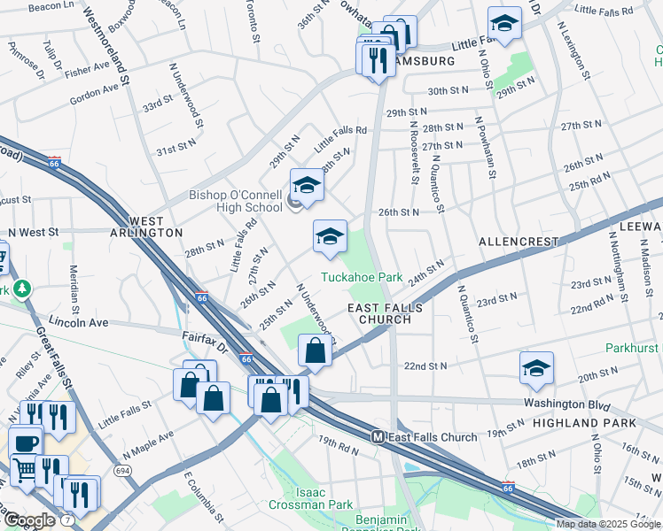 map of restaurants, bars, coffee shops, grocery stores, and more near 6550 26th Street North in Arlington
