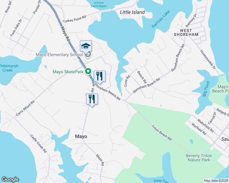 map of restaurants, bars, coffee shops, grocery stores, and more near 4220 Shoreham Beach Road in Edgewater