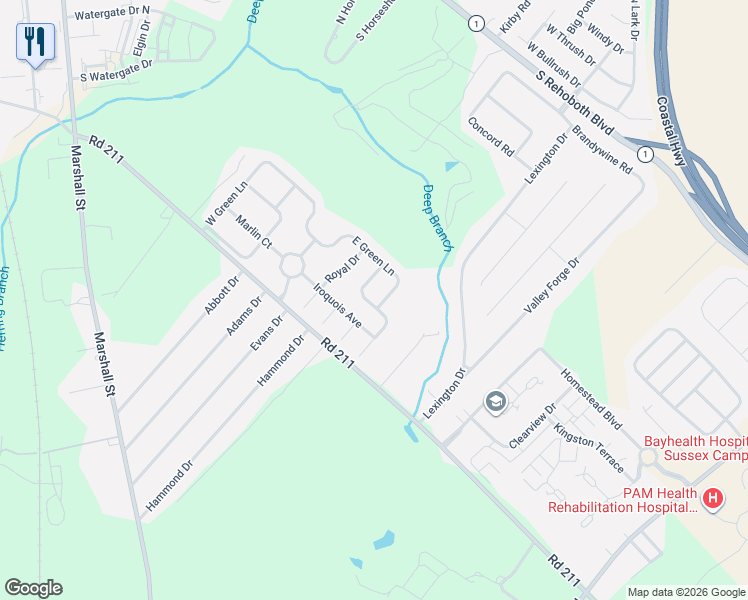 map of restaurants, bars, coffee shops, grocery stores, and more near 19 Fairway Street in Milford