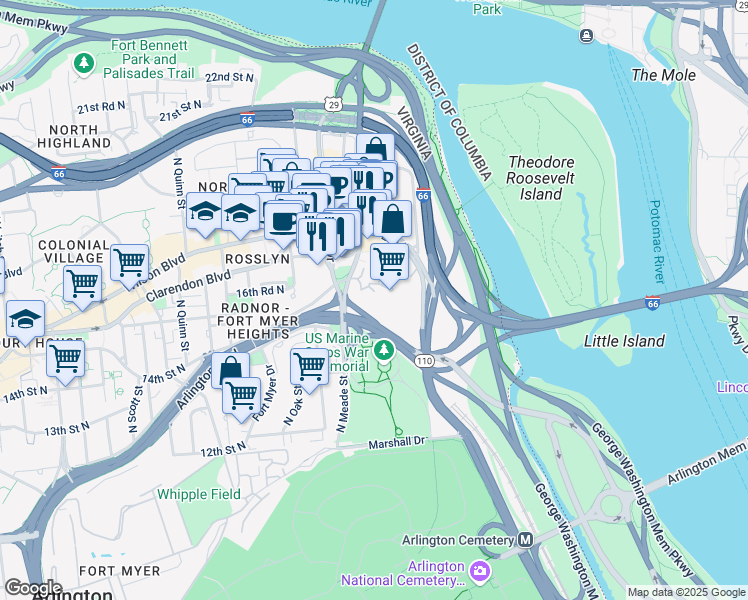 map of restaurants, bars, coffee shops, grocery stores, and more near 101 Independence Avenue Southeast in Washington